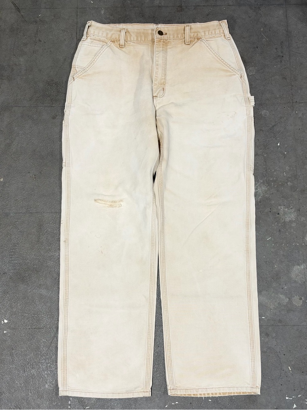 Vintage Faded Distressed Carhartt Carpenter Pants B11 BRN Baggy Work Wear 34x32